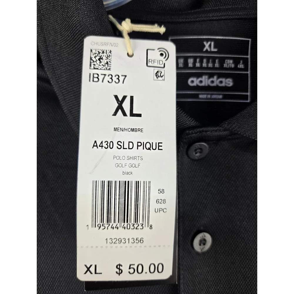Adidas A430 SLD Pique Golf Polo Shirt Mens XL Black Short Sleeve New IB7337
